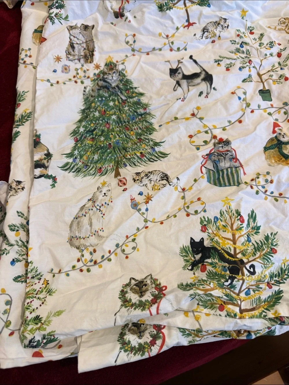Pottery Barn Cotton Queen Sheet Set  Print Holiday Flat fitted 2 Pillowcases
